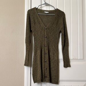 Superdown Green Ribbed Buttoned Sweater Dress